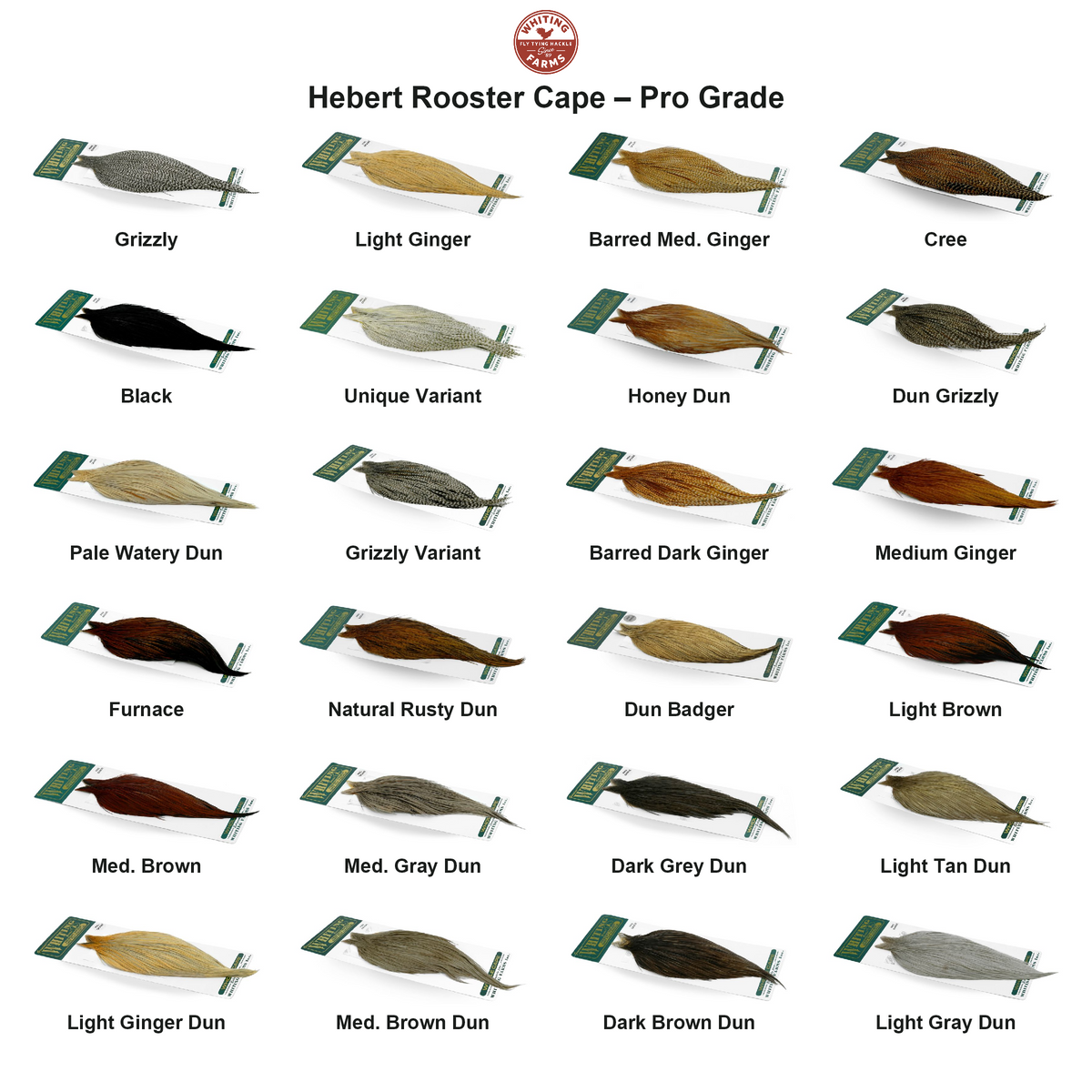 Farveoversigt – Whiting Hebert Rooster Cape – Pro Grade
