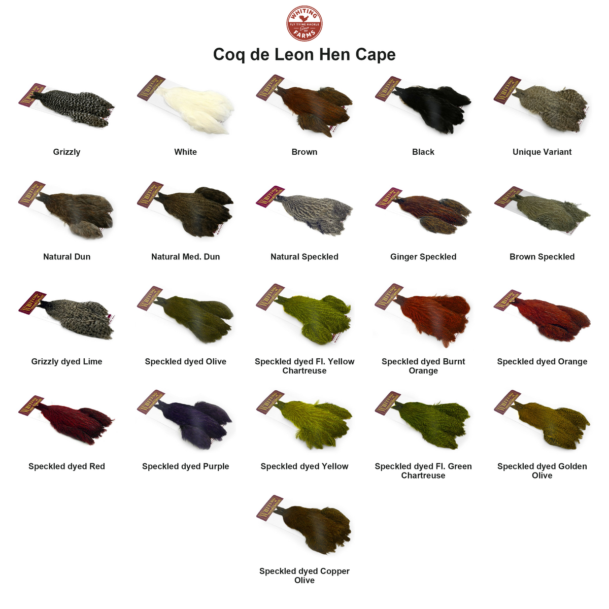 Farveoversigt – Whiting Coq de Leon Hen Cape