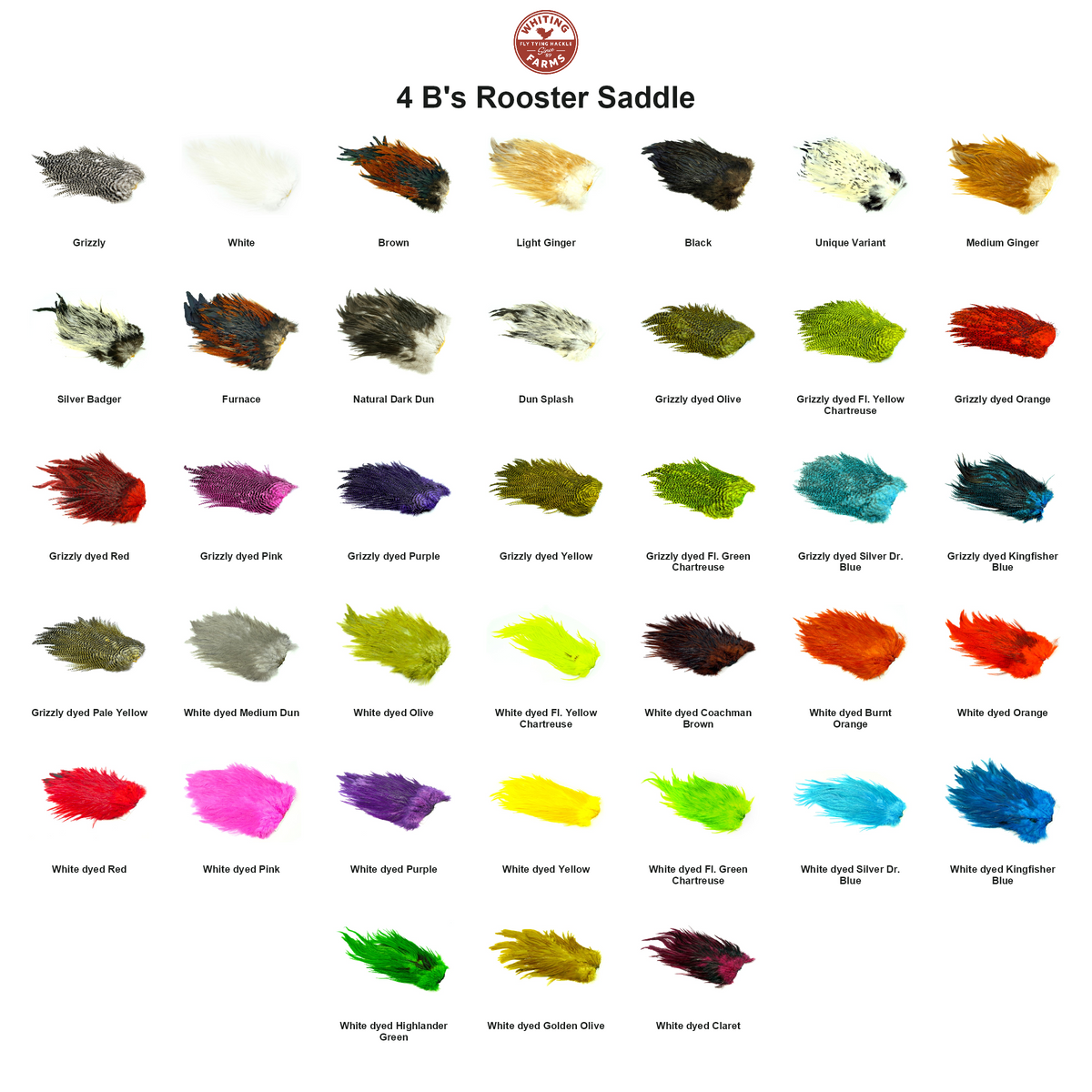 Farveoversigt – Whiting 4 B's Rooster Saddle